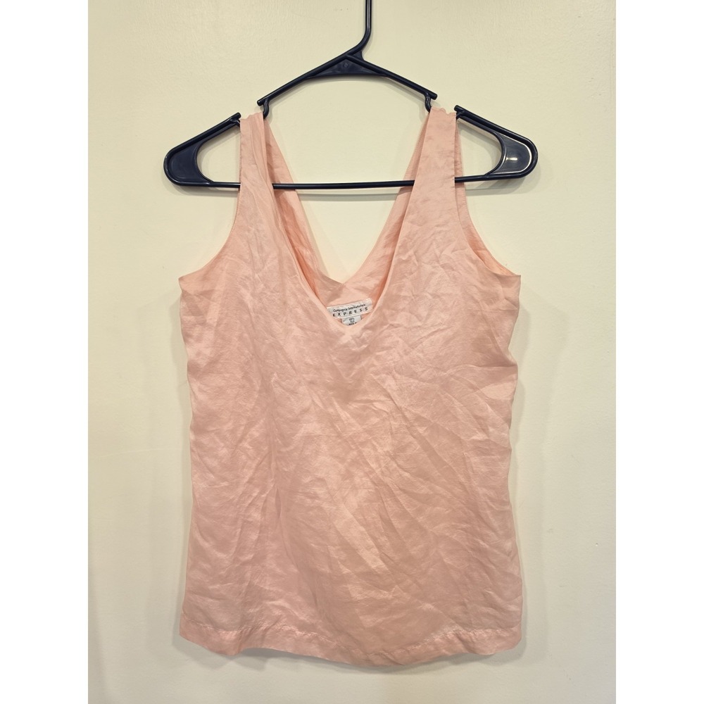 Vintage Express 100% Silk Tank Top Peach Blush V Neck Women's XS Elevated Basics